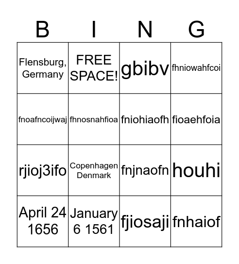 Thomas Fincke Bingo Card