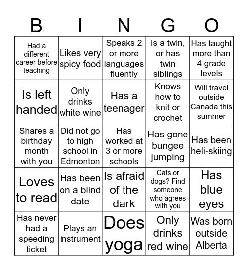 Jan Reimer Get to Know You Bingo Card