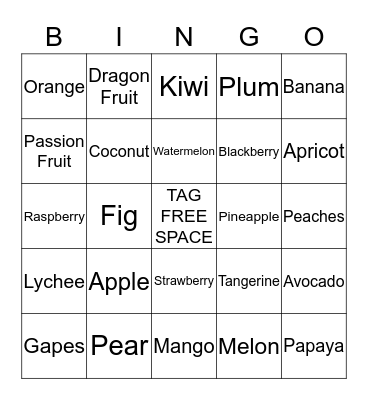 TAG Fruits Bingo Card