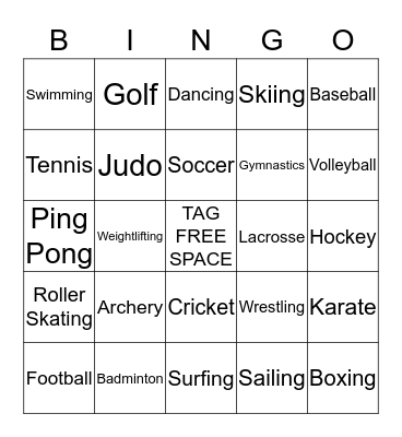 TAG Sports Bingo Card