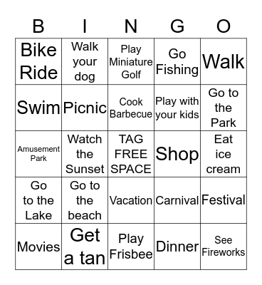 Things you do in the summertime! Bingo Card