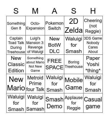 Nintendo E3 2018 Bingo Card