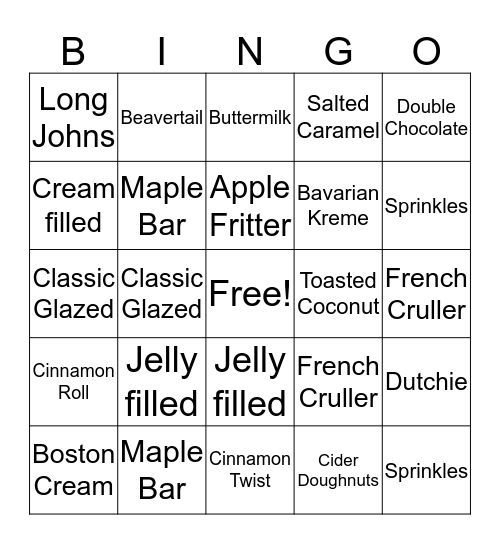 Dunkin My Donut Bingo Card