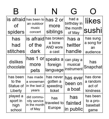 Find Someone Who... Bingo Card