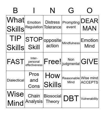 Skill Group  Bingo Card