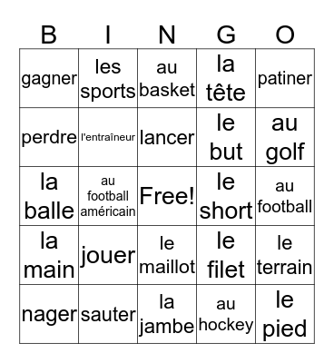Les Sports Bingo Card