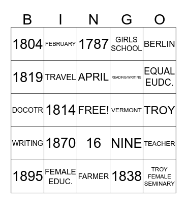 EMMA HART WILLARD Bingo Card
