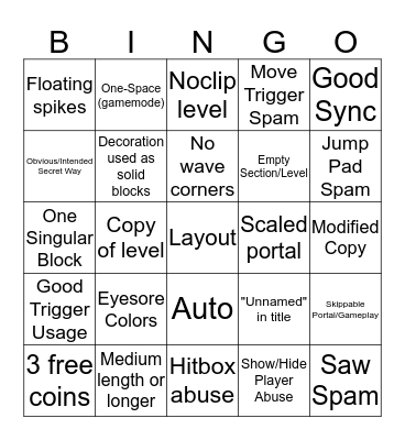 Recent Levels - Sdslayer Bingo Card