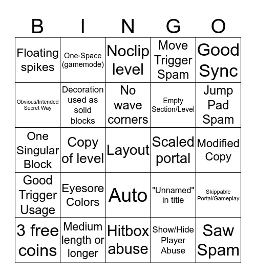 Recent Levels - Sdslayer Bingo Card