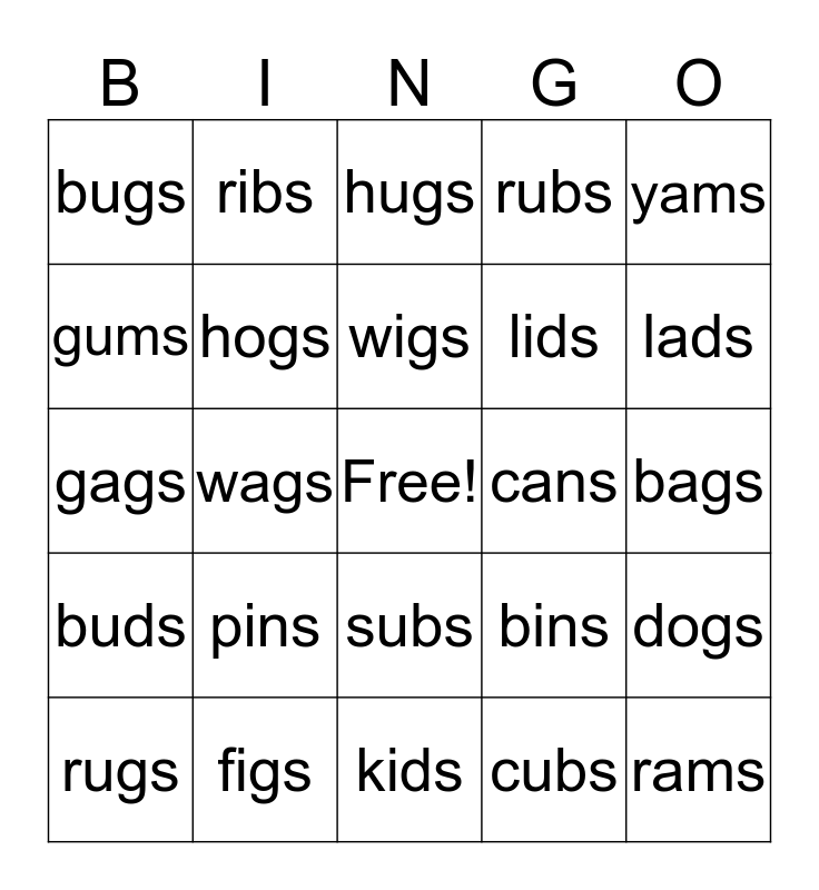 S sounds like /z/ Bingo Card