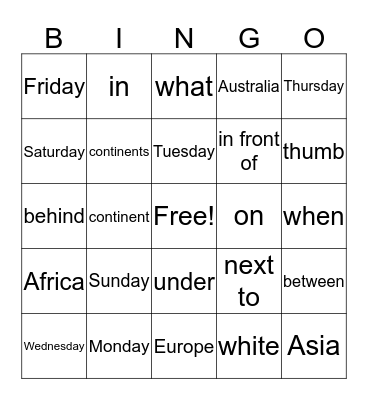 May 31, 2018 Bingo Card