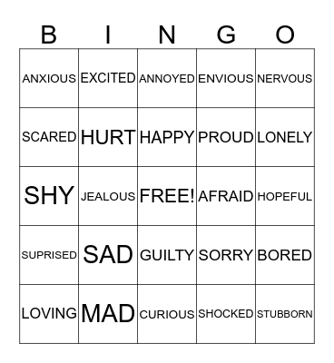Feelings Bingo Card