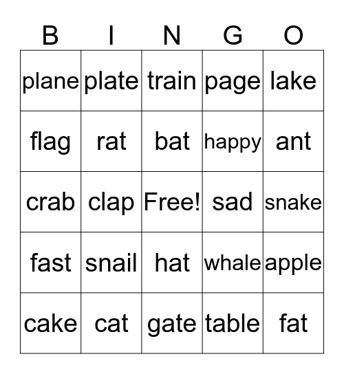 Phonics: A Bingo Card