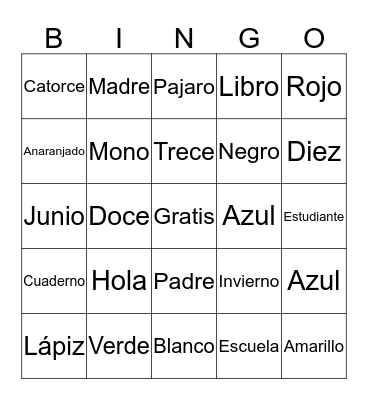 Spanish Club  Bingo Card