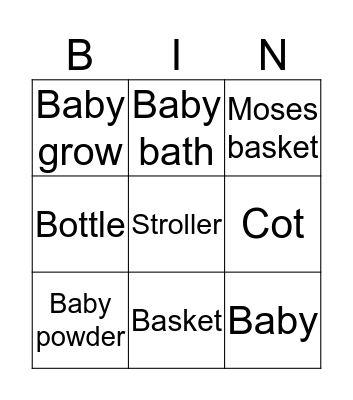 Baby shower Bingo Card