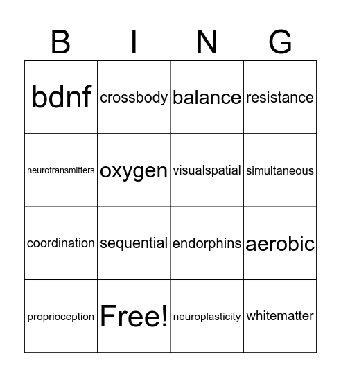 Brains & Body Bingo Card
