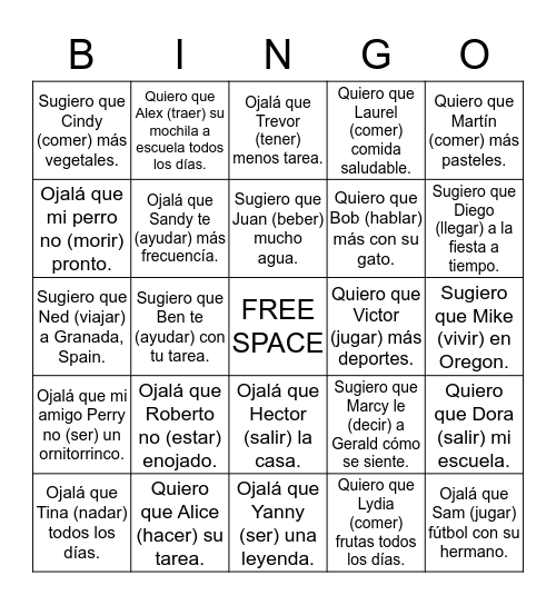 Subjunctive Bongo Bingo Card