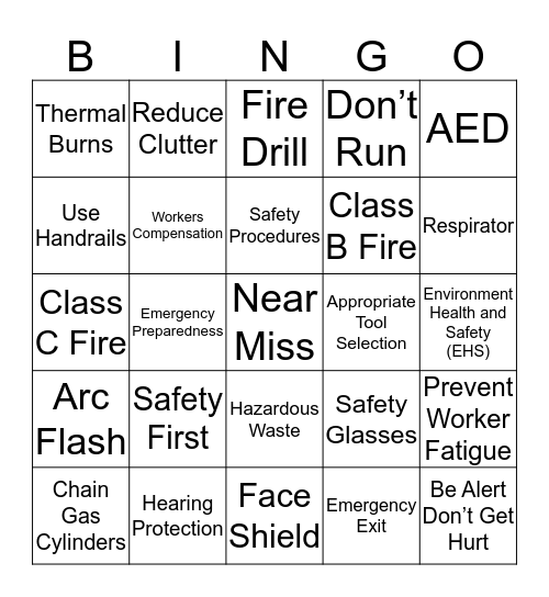 Safety Day Bingo Card