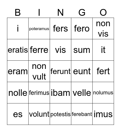 Ch. 17: Verb Form Bingo Card