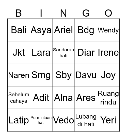 Lara  Bingo Card