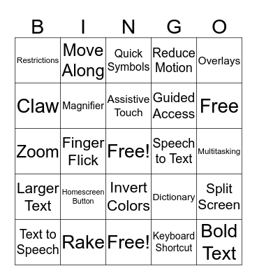 Accessibility Features #4 Bingo Card