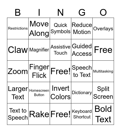 Accessibility Features #4 Bingo Card
