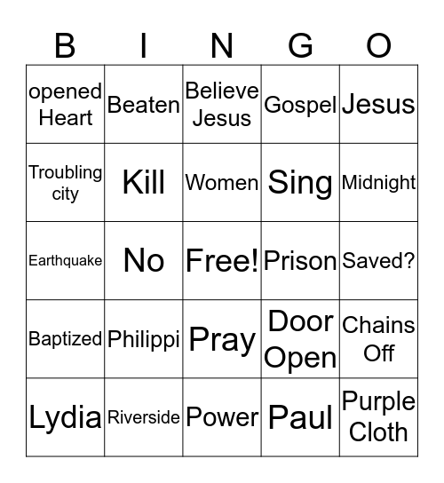 3rd-5th Bingo Paul's Journeys Bingo Card