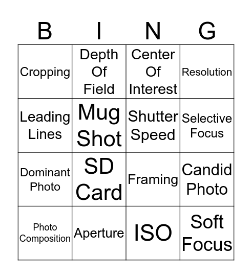 Photography Bingo  Bingo Card