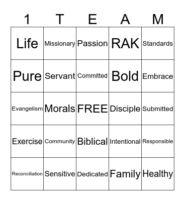 1 TEAM Bingo Card