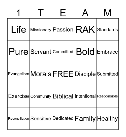 1 TEAM Bingo Card