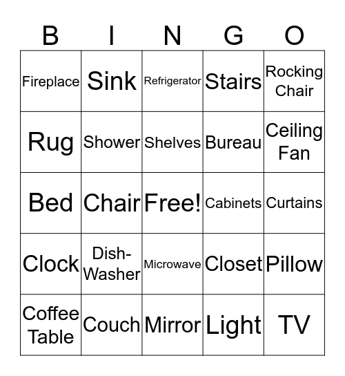 Furniture ASL Bingo Card