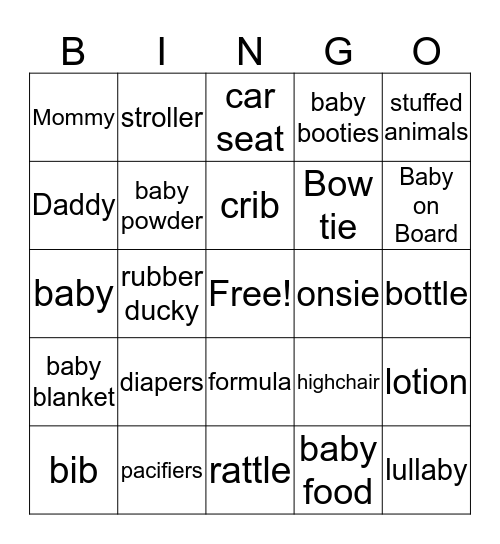 Baby Shower Bingo Card