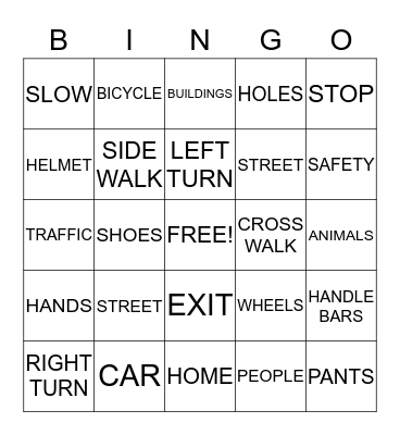 BIKE SAFETY Bingo Card
