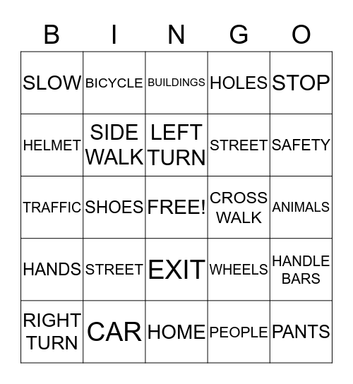 BIKE SAFETY Bingo Card