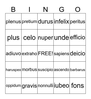 Stage 21 Vocabulary Bingo Card