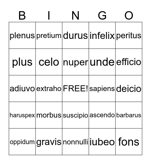 Stage 21 Vocabulary Bingo Card