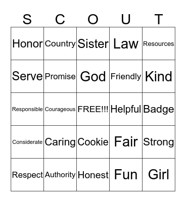 Girl Scout Bingo Card