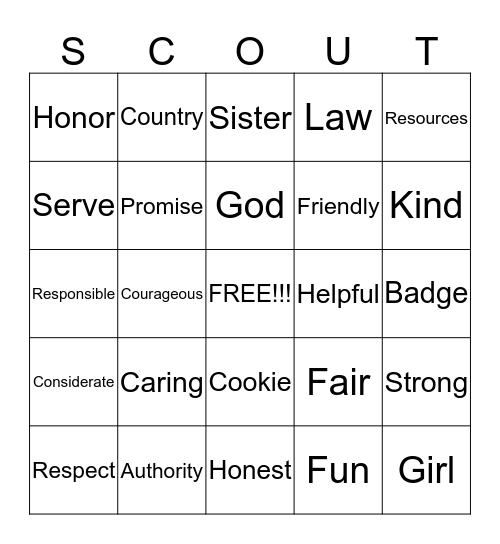 Girl Scout Bingo Card