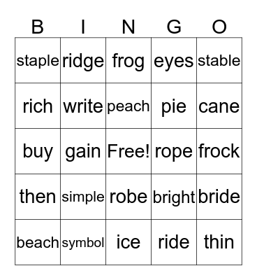 Consonant Sounds Bingo Card