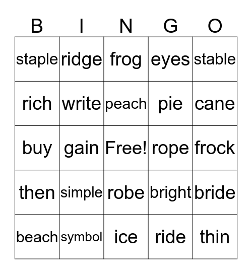 Consonant Sounds Bingo Card
