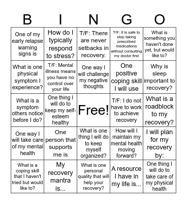 Recovery BINGO Card
