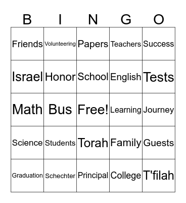 Z and D Graduation Bingo Card #1 Bingo Card