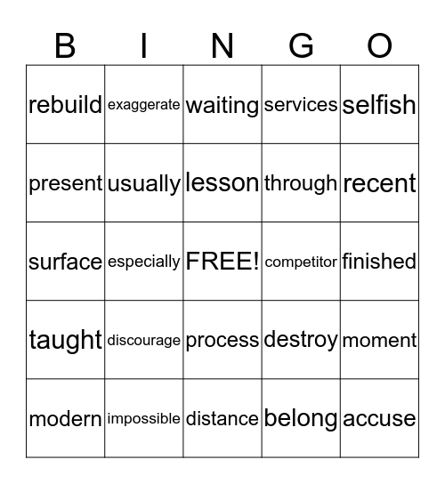 Vocabulary Bingo Card