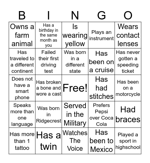 Find Someone Who... Bingo Card