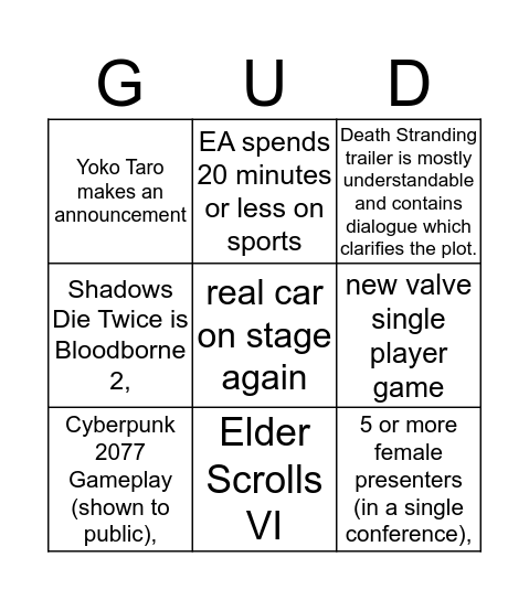 E3 Bingo (hard to win edition) Bingo Card