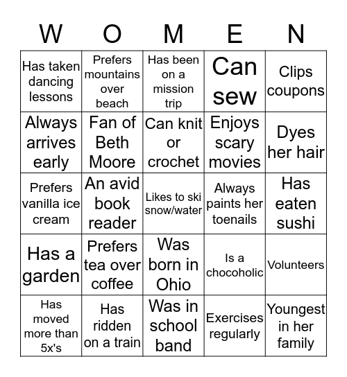 Ladies Equip-U Class Bingo Card