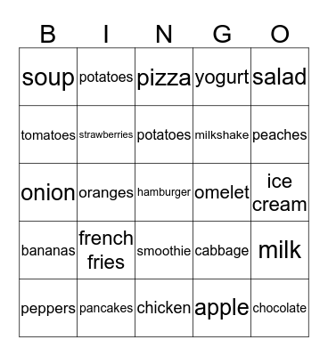 FOOD BINGO Card