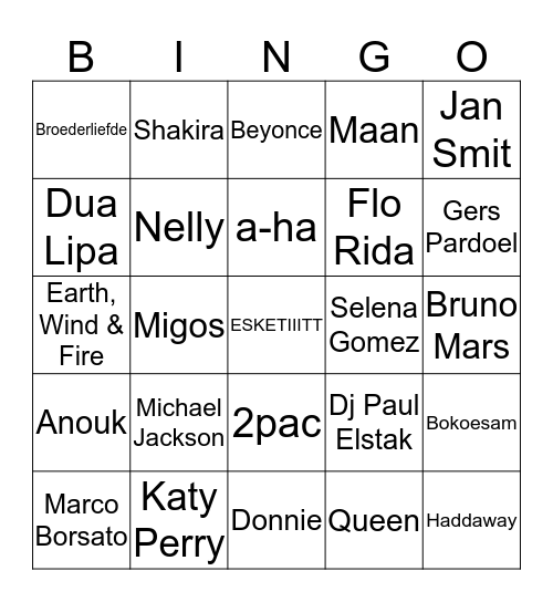 Raad-de-Artiest Bingo Card