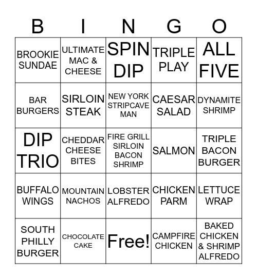 D & B Bingo Card