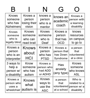 dis-ABILITY Awareness Week Bingo Card